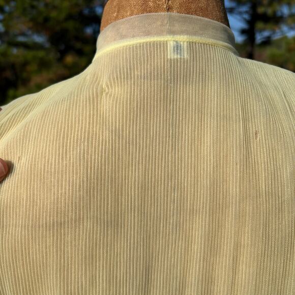 Vintage 40s/50s Yellow Sheer Chiffon Micro Pleat Ruffled Lace Puff Sleeve Blouse - Picture 9 of 10